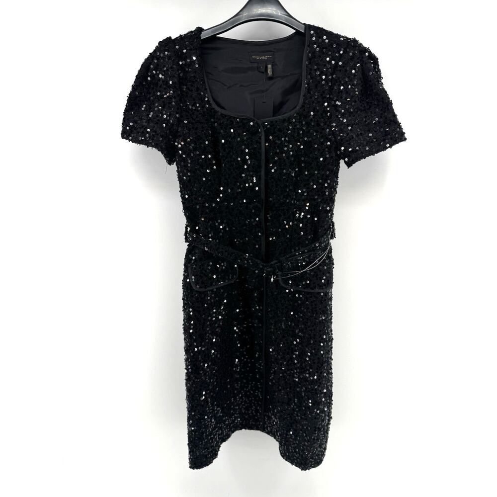 Donna Karan Classic Square Neck Sequin A Line Elegant Belted Dress Size 6 NWT